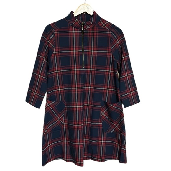 Zara Basic Plaid Women's Long Sleeve Dress With Pockets Size XS Red And Blue - Picture 2 of 10